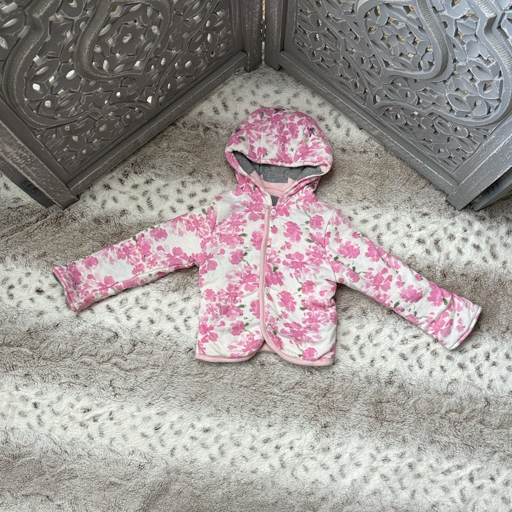 Burt’s Bees Baby reversible jacket girls 12-18 months floral stripes spring